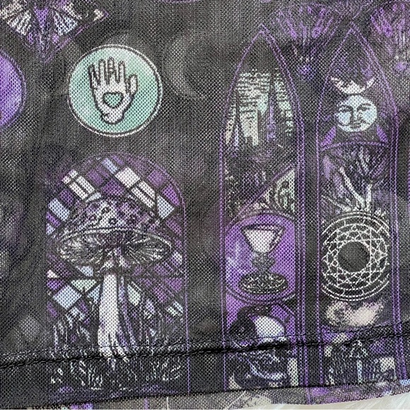 Sheer Celestial Mesh Top Gothic Moon Phase Witchy Festival Y2K Black Cat Small - Picture 6 of 6